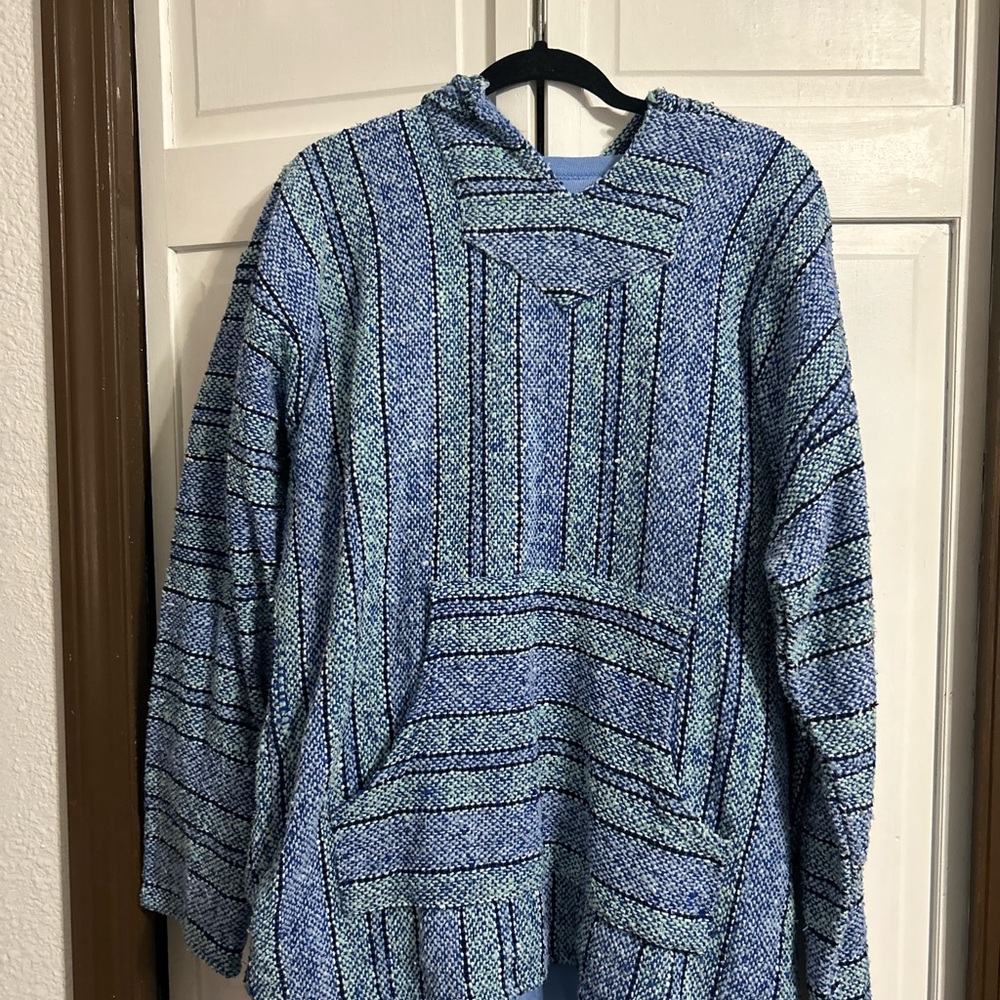 Blue and Green Striped Baja Hoodie